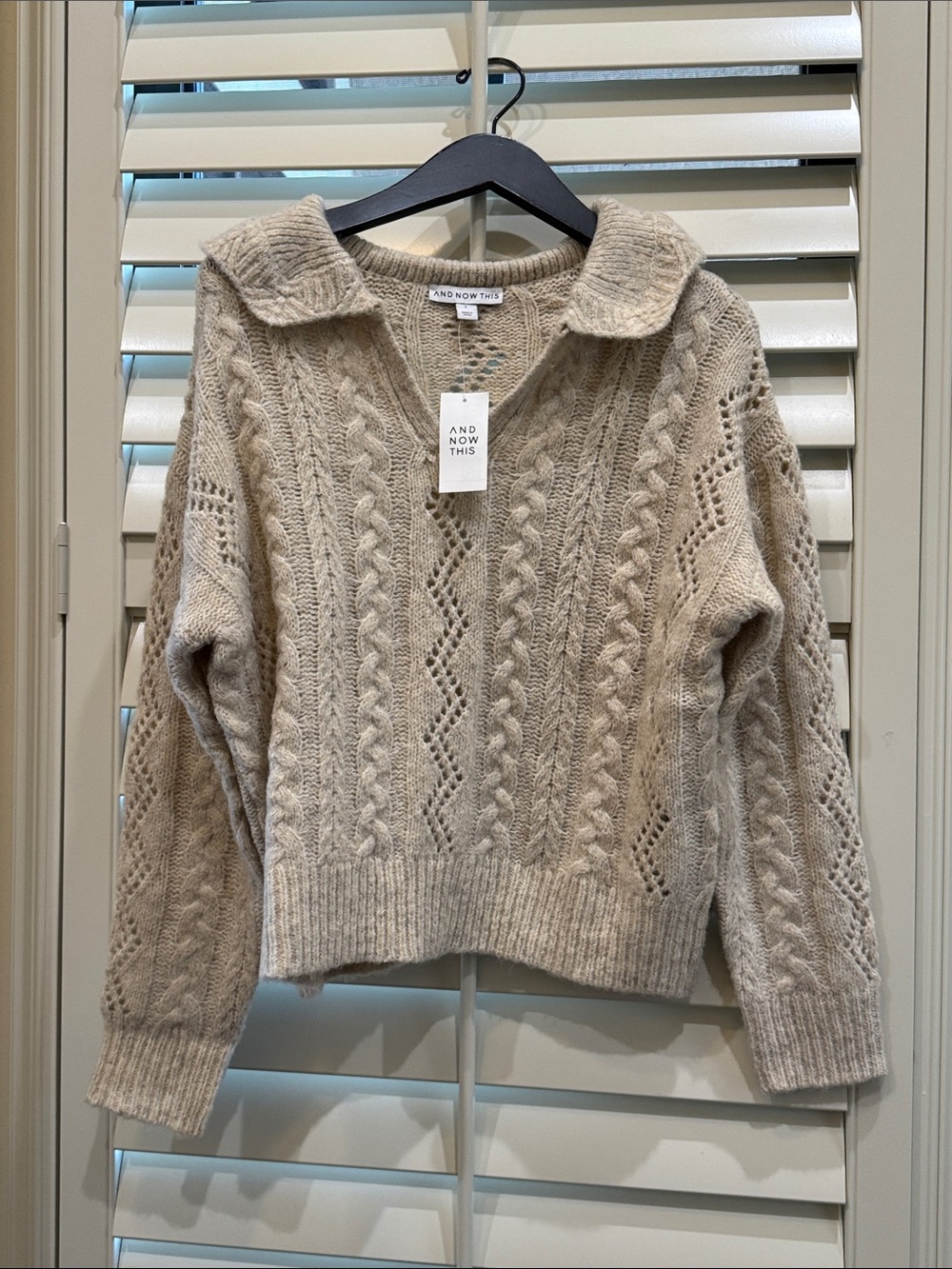 And Now This Cream Cable Collared Sweater